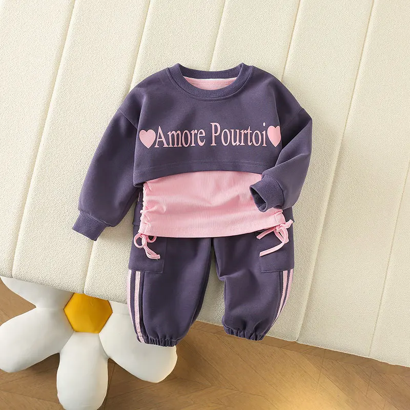 MILANCEL-Conjunto de ropa deportiva para niños de 1 a 6 años, traje con letras estampadas, Sudadera con capucha, camisola Y pantalones de chándal, 3 piezas, otoño, 2024 - imagen 3