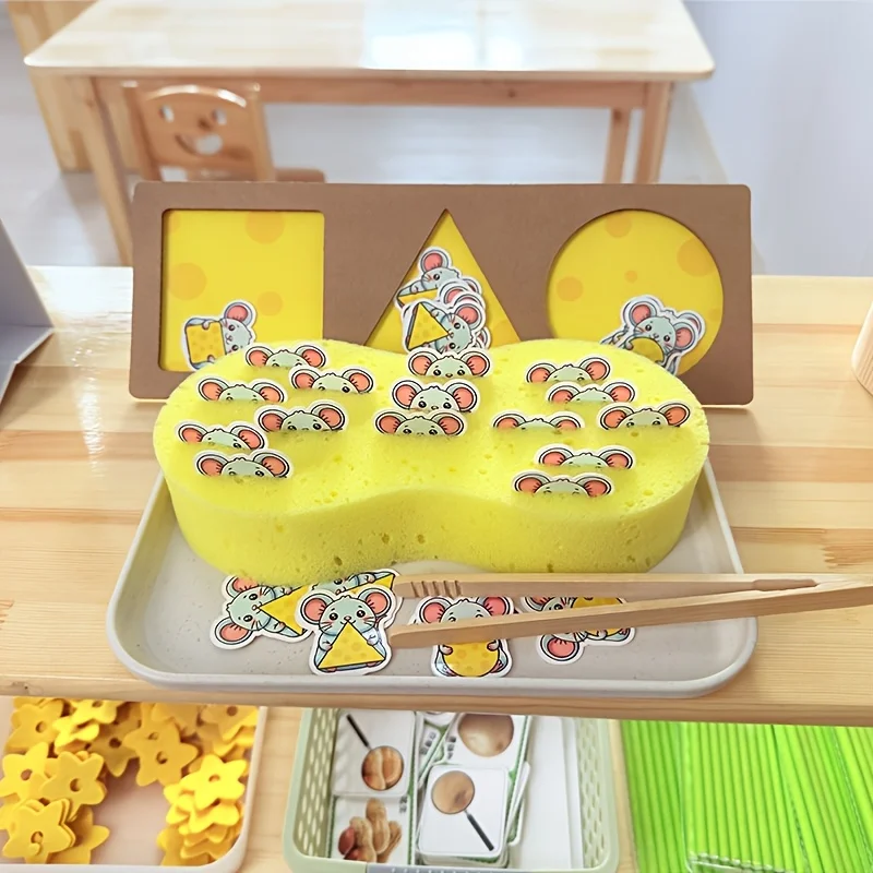 Juego a juego de ratón y queso, juguete Montessori educativo temprano, rompecabezas de reconocimiento de formas, entrenamiento de Motor fino para regalo de niños pequeños - imagen 2