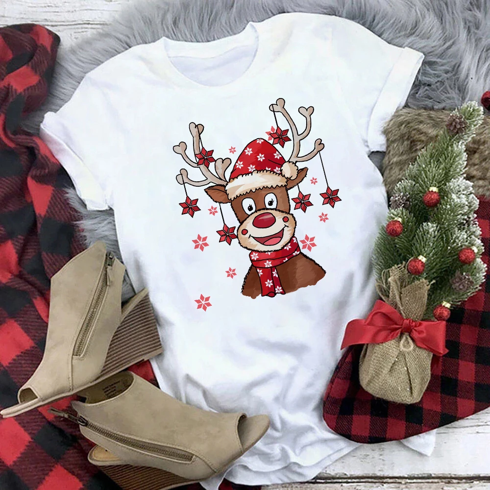 Conjuntos navideños a juego para la familia, fiesta de Navidad, el mejor regalo, estampado de ciervos navideños, camiseta para papá, mamá e hija, hijo, aspecto familiar - imagen 4