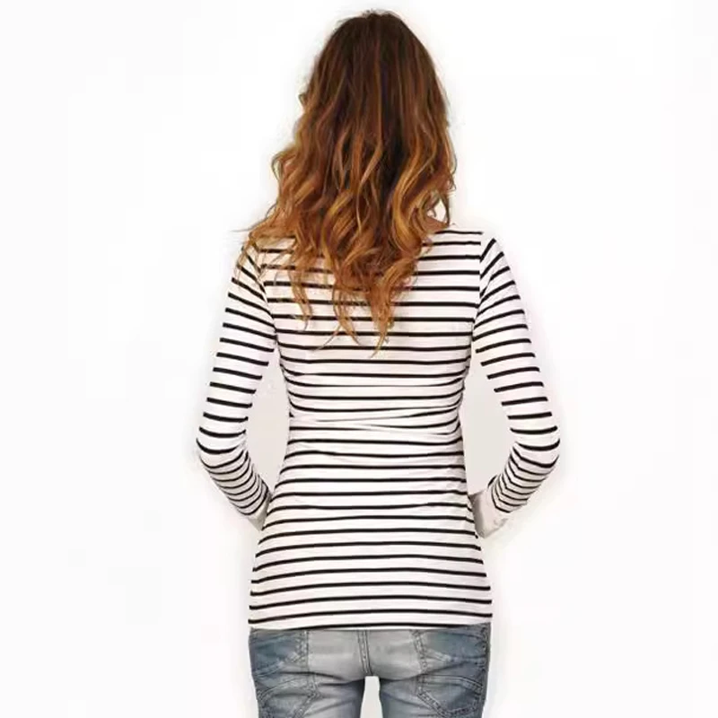 Ropa de lactancia, Tops de lactancia, camisas informales a rayas de manga larga con cuello redondo, blusa para mujeres embarazadas, camisetas de maternidad para primavera - imagen 4
