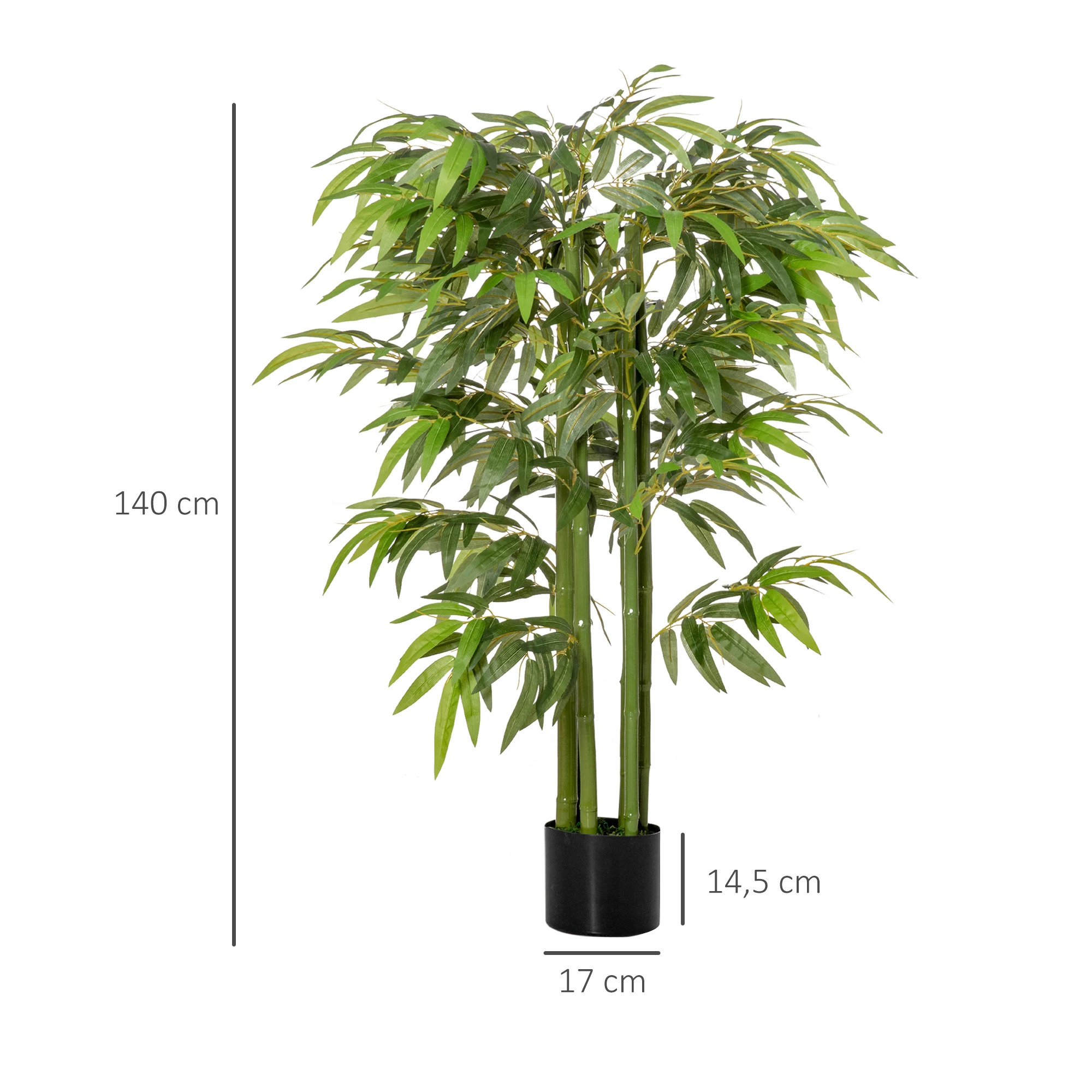 HOMCOM Bambú Artificial 140 cm con Maceta y Cañas Realistas Árbol Sintético Interior para Decoración de Hogar Oficina Exterior Verde - imagen 3