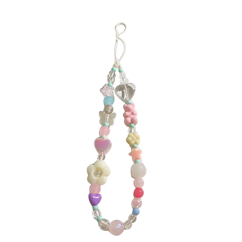 Cordón de teléfono de oso y flor 3D bonito de Corea para iPhone 15, correa Samsung, colgante de cadena para niña, joyería de cuerda de caramelo, llavero colgante