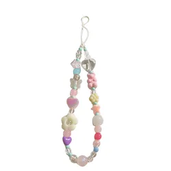 Cordón de teléfono de oso y flor 3D bonito de Corea para iPhone 15, correa Samsung, colgante de cadena para niña, joyería de cuerda de caramelo, llavero colgante