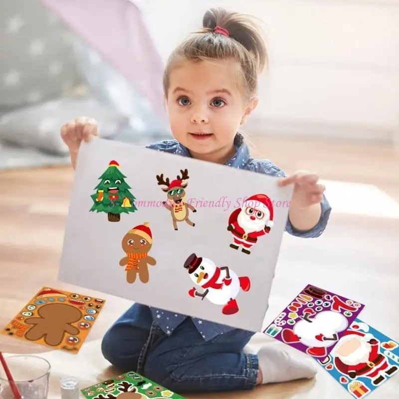 85AE Juego pegatinas rompecabezas DIY para niños, árbol Navidad, pegatinas para montar - imagen 2