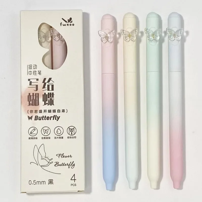 Bolígrafo Neutral de mariposa de Color degradado creativo, bolígrafos de firma novedosos de alta calidad, bolígrafos de Gel de secado rápido bonitos a la moda, regalos, 4 Uds.