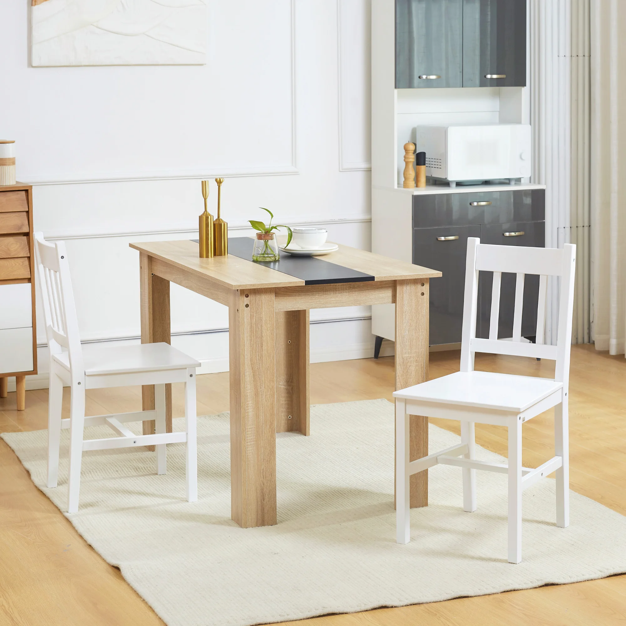 HOMCOM Juego de 2 Sillas de Comedor Blancas Silla de Cocina con Respaldo de Listones Estructura de Madera de Pino para Salón Restaurante Carga 120 kg 41x46,5x85,5 cm - imagen 2