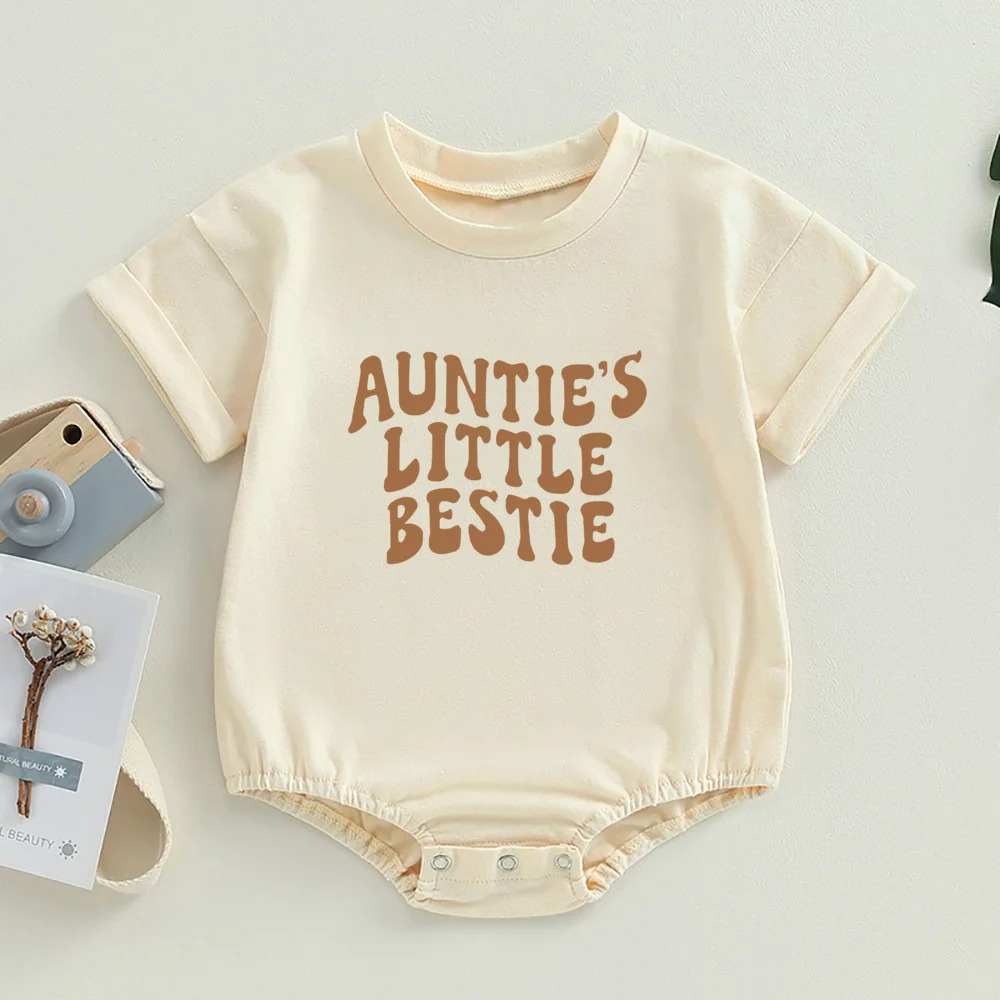 Pelele de burbujas Little Bestie de tía, ropa para bebé recién nacido, niña y niño, traje bonito de manga corta con cuello redondo, Top