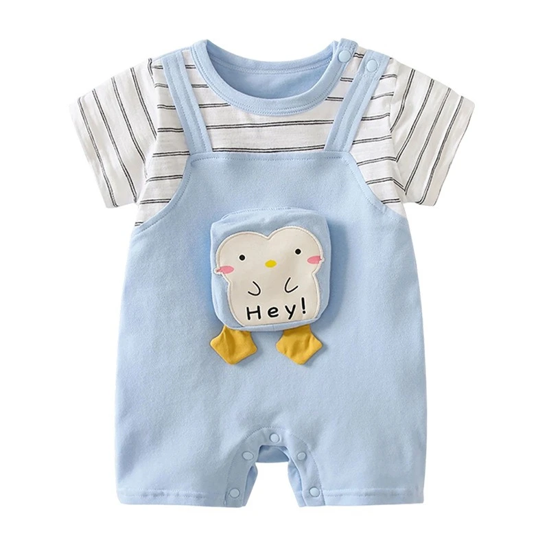 Unisex Baby Summer Spliced Romper - Cute Cartoon Animal Striped Jumpsuit for Boys & Girls Breathable Cool Outdoor Bodysuit