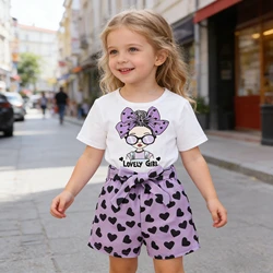 Conjunto verano niña: camiseta manga corta y shorts morados