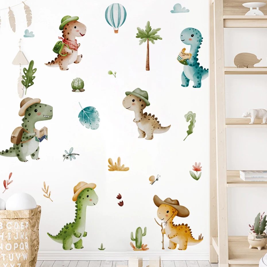 Pegatina de pared vinilo dinosaurio acuarela para habitación infantil