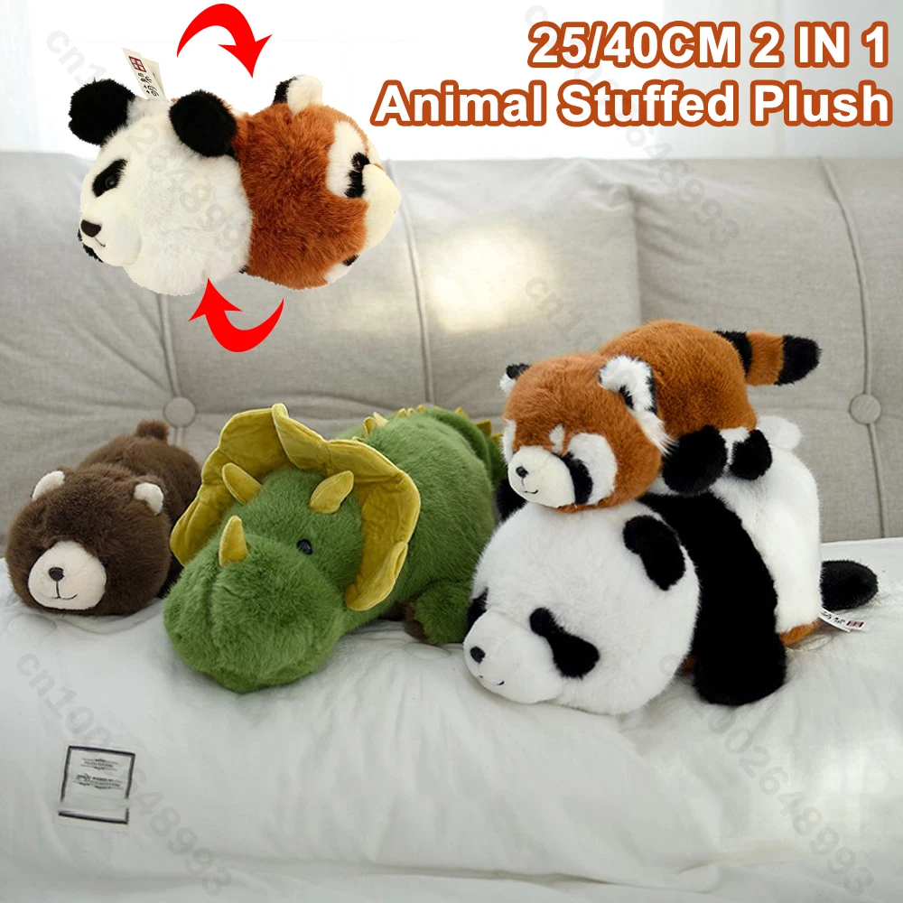 25/40CM 2 en 1 Animal relleno Animal de peluche suave mapache Koala oso Panda relleno almohada suave de felpa puede transformar