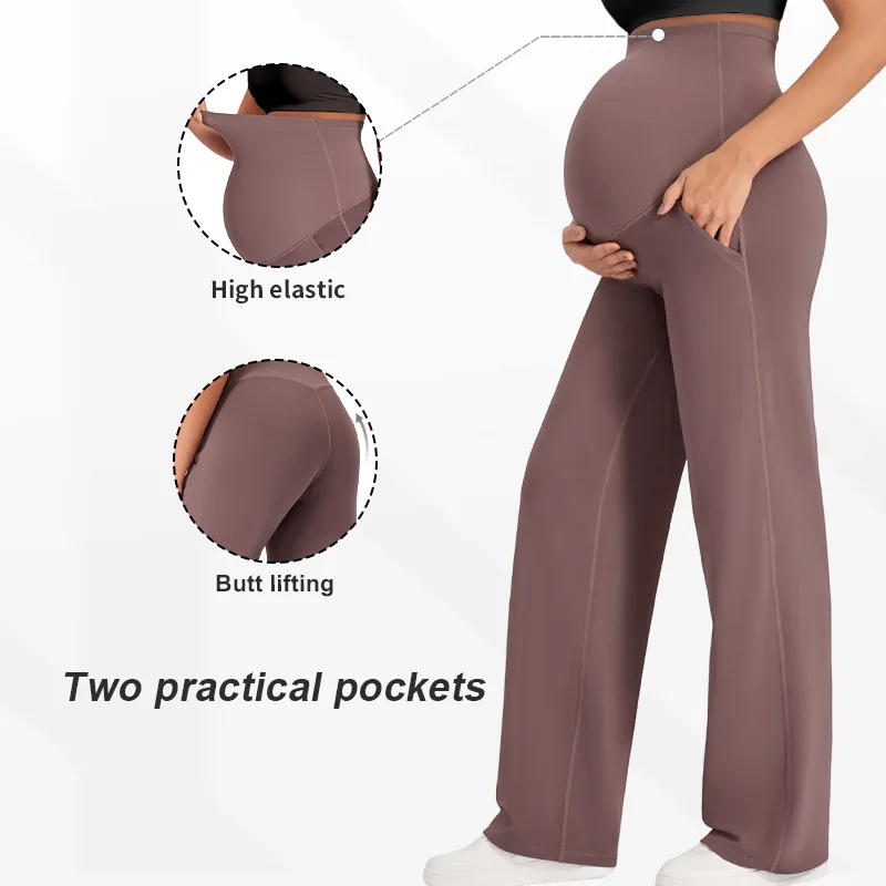 Pantalones para mujeres embarazadas, pantalones sueltos de maternidad, pierna ancha, ropa de abrigo informal de pierna recta de cintura alta para primavera y otoño - imagen 2