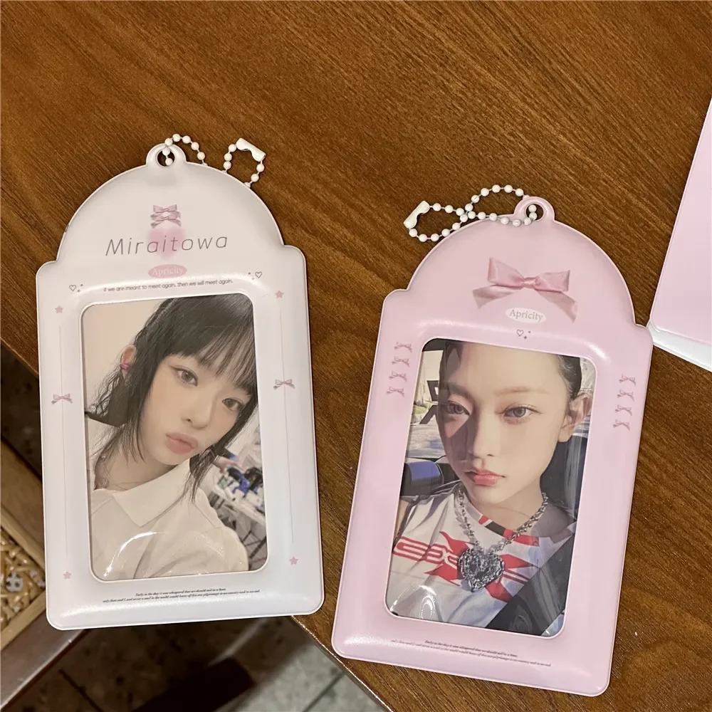 Funda para sesión fotográfica con lazo de encaje, Color blanco y rosa, portatarjetas con imagen de amigo de la familia, bonito Kpop Idol, 1 unidad