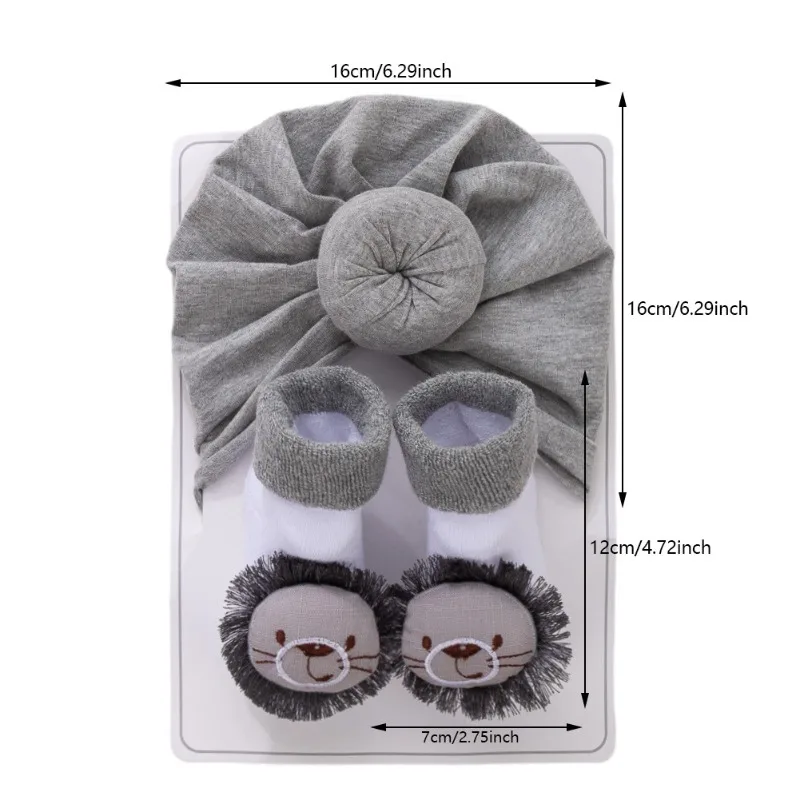 Nuevos calcetines para bebé, conjunto de calcetines antideslizantes con gorros de algodón de animales de peluche para niños y niñas, accesorios de fotografía para gatear - imagen 4