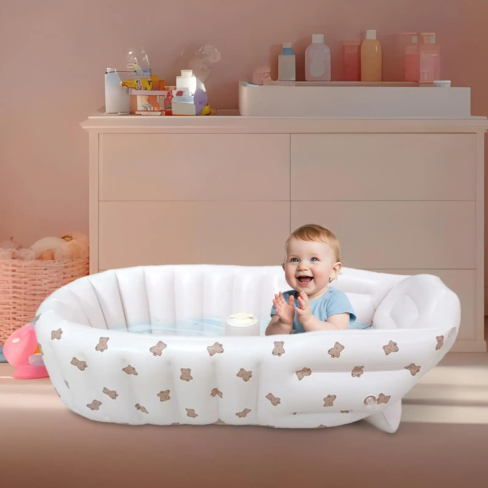 Bañera inflable para bebé, baño portátil para bebé, soporte ergonómico plegable, asiento de piscina para fregadero, baño de playa para juegos acuáticos al aire libre de verano - imagen 3