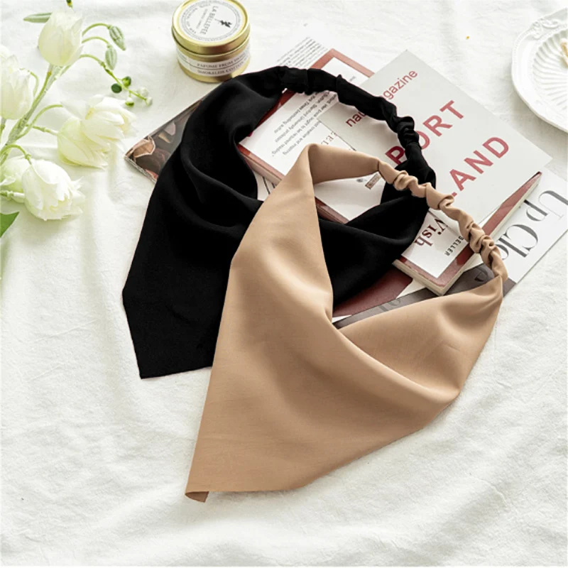 Bufanda lisa para el pelo para verano, pañuelo triangular Vintage, diadema, bandas elásticas para el pelo, accesorios para el cabello - imagen 2