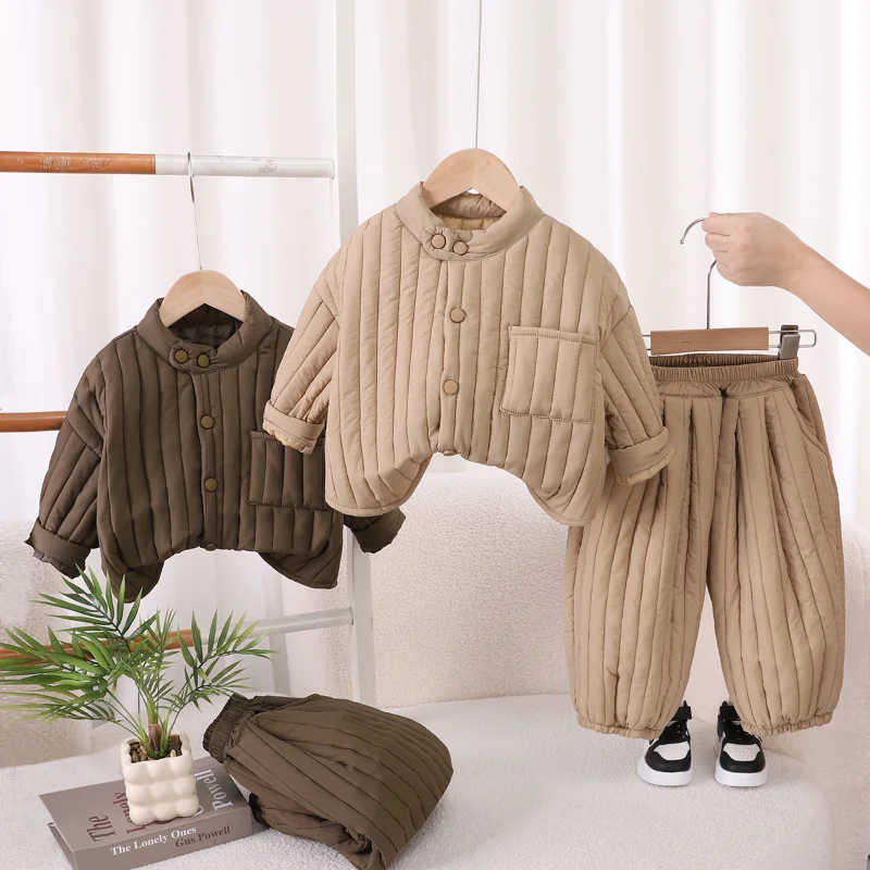 Nuevo conjunto de ropa de invierno para niñas, chaqueta gruesa y cálida, pantalones, 2 unids/set, ropa infantil, disfraz para niños, chándales para niños - imagen 2
