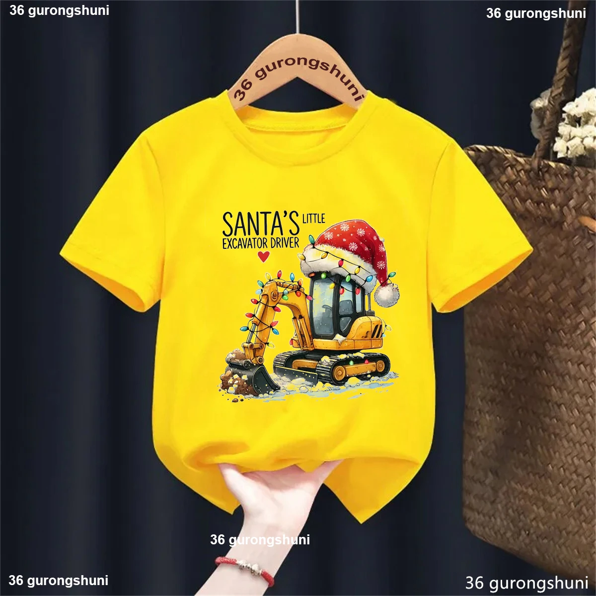 Camiseta con estampado gráfico de conductor de excavadora de Papá Noel para niñas/niños, regalo de Navidad genial, ropa para niños, camisetas sólidas divertidas - imagen 5