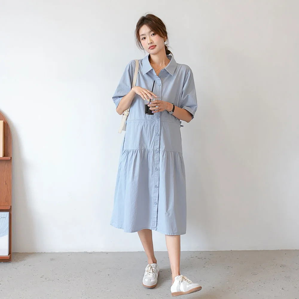 Vestido de maternidad de manga corta, camiseta holgada con cordón en la cintura, vestido de embarazo con bolsillo, ropa de verano 2024 - imagen 4