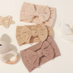 3 uds diadema de Color sólido para bebé, banda para el cabello con lazo para niños, diademas elásticas de nailon para recién nacidos, turbante suave, accesorios para el cabello para chico