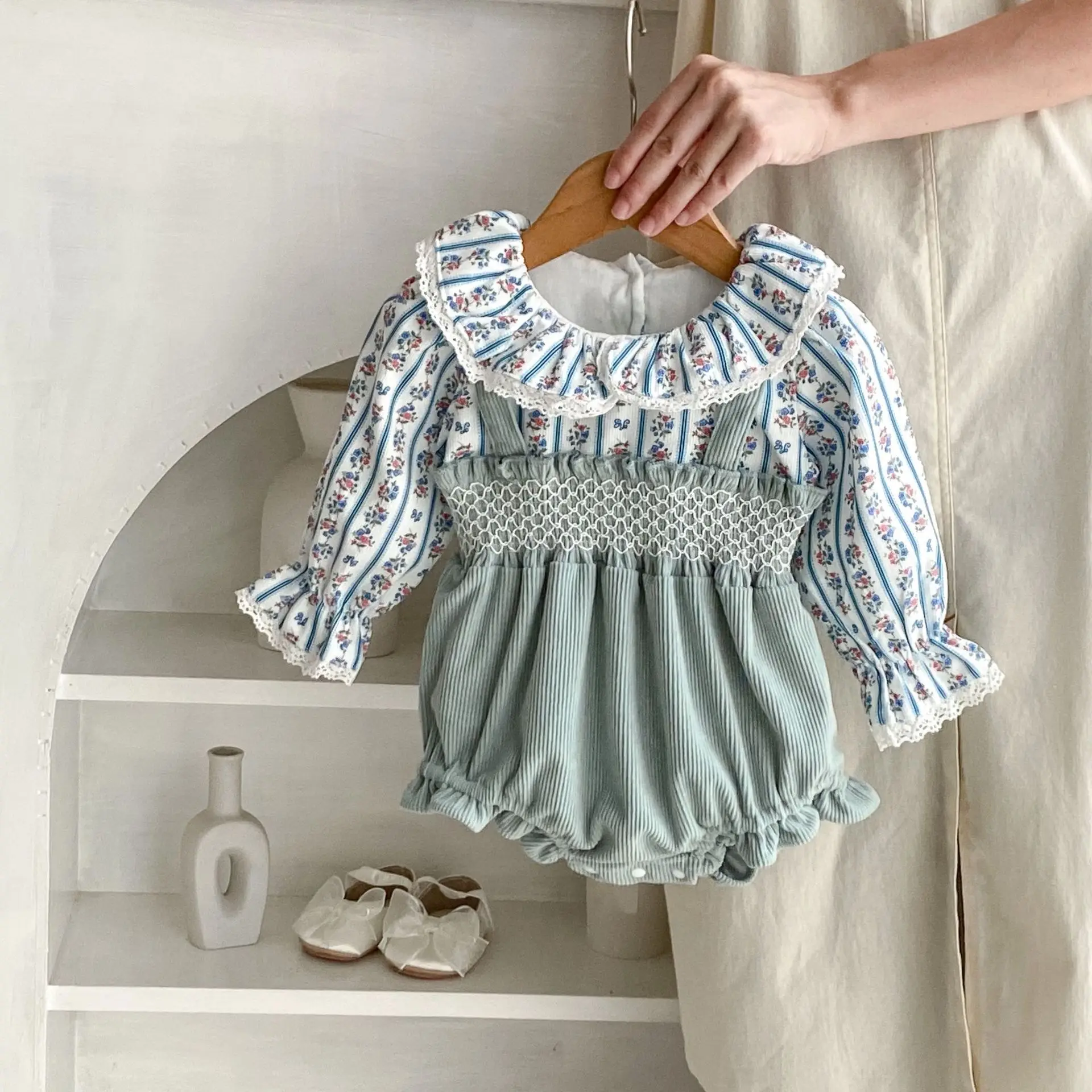 Pantalón de pana de 2 piezas para niña, pantalón de manga larga, con ribete bordado, para otoño, 2024