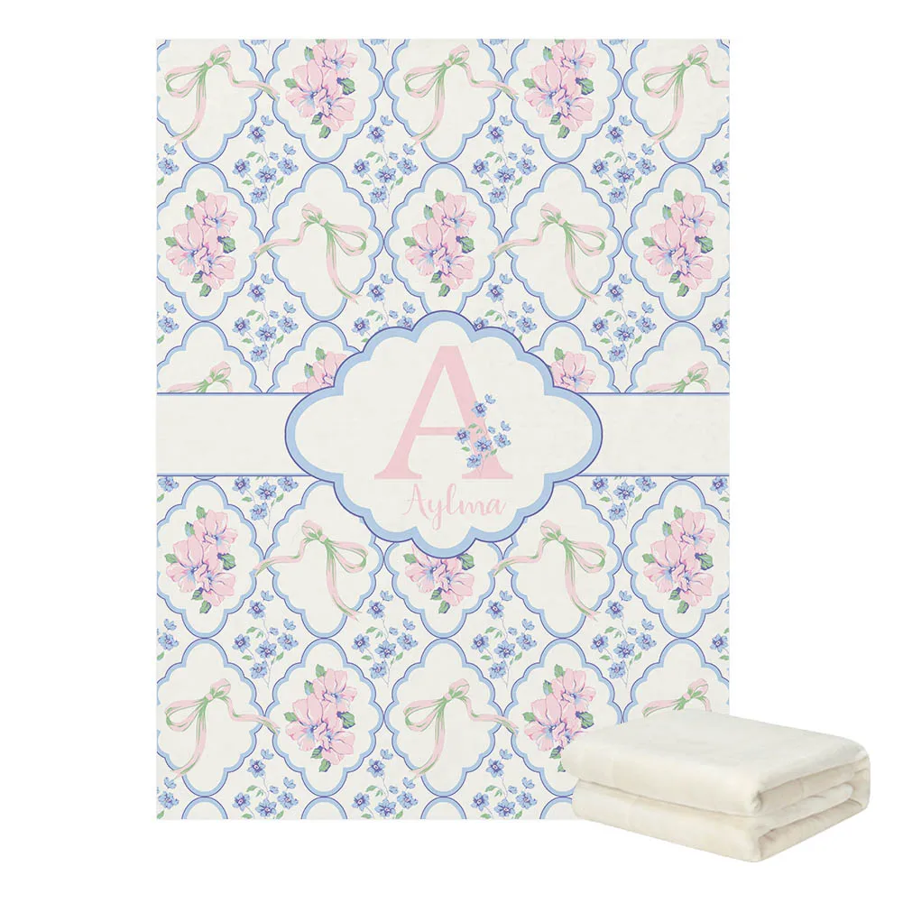 LVYZIHO Juego de cama para cuna floral vintage con nombre personalizado, manta para bebé con bonito lazo, sábana para cuna de bebé, funda de almohada para bebé - imagen 2