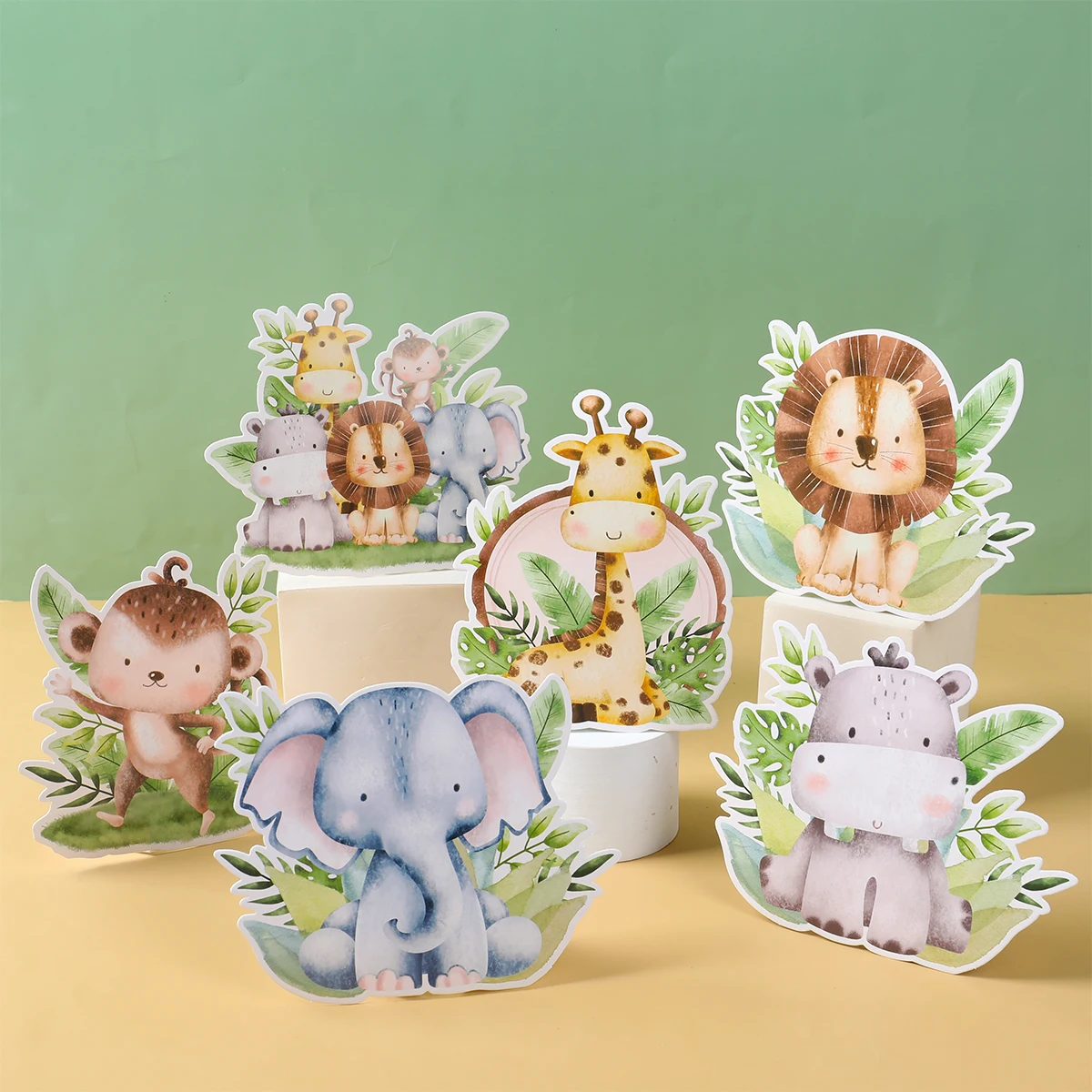 Soporte de fiesta de animales de la selva, adorno de granja, de feliz cumpleaños decoración de fiesta, mesa de dinosaurio, mariposa de la selva, decoración de fiesta de Baby Shower - imagen 2