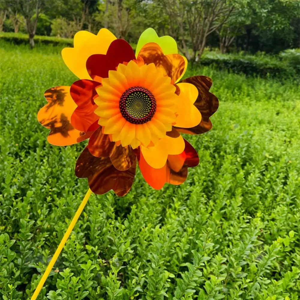 Molino de viento de girasol multiestilo, película que cambia de Color, estaca de PVC de pie, molinete de flores para césped, decoración de Picnic, juguetes de 32cm - imagen 5