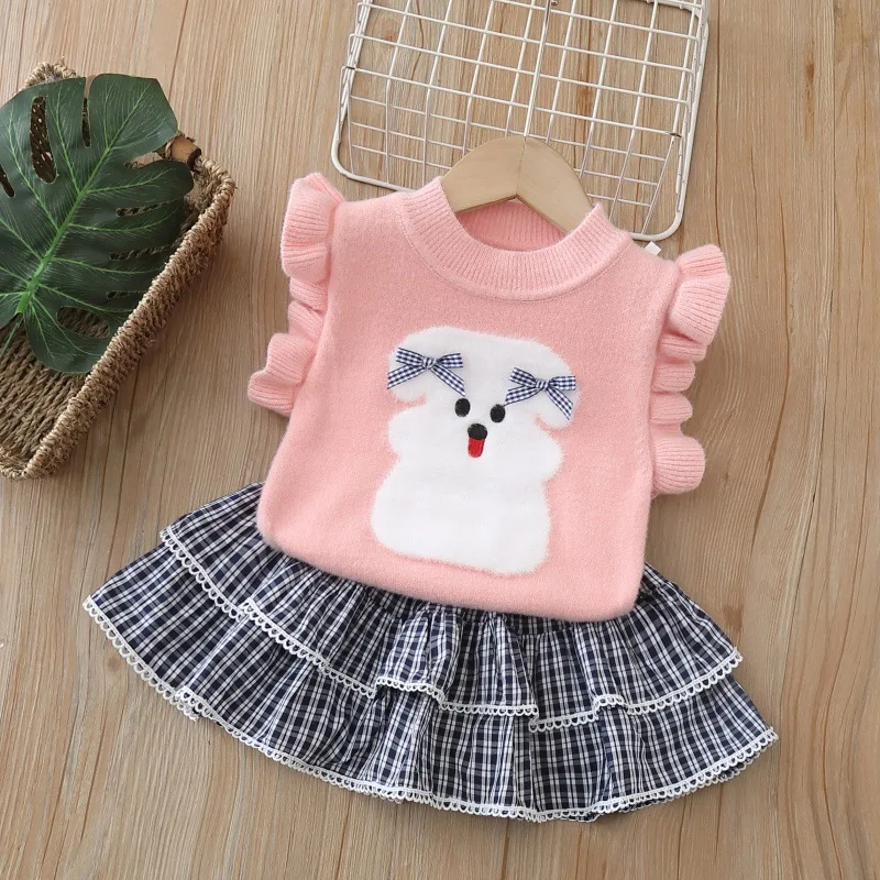 MILANCEL otoño nuevo conjunto de ropa para niñas lindo chaleco de punto y Falda plisada 2 uds conjunto de ropa de punto para niñas - imagen 3