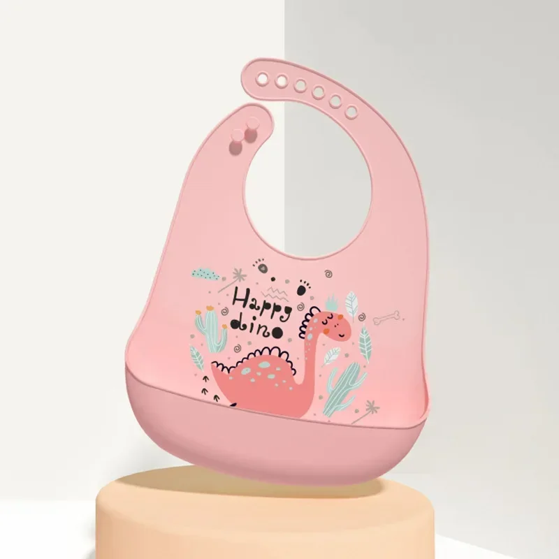 Baberos de silicona para bebé, babero impermeable con estampado de dinosaurio de dibujos animados, suave y ajustable, para alimentación de niño y niña - imagen 5