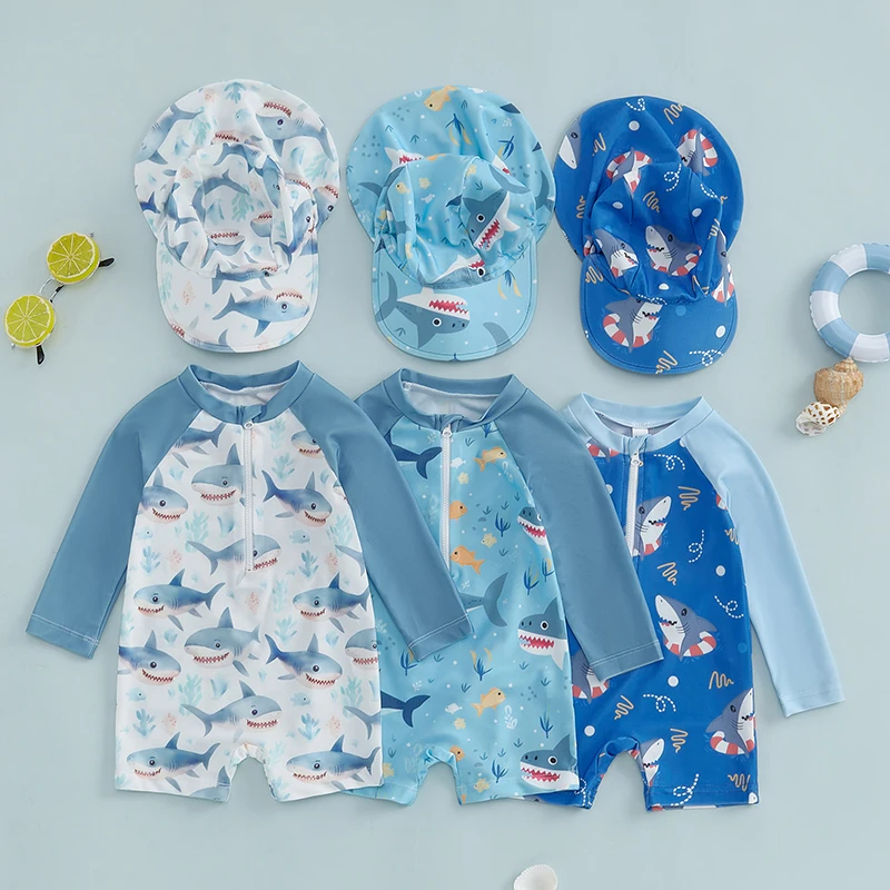Tregren traje de baño niño manga larga con sombrero tiburones