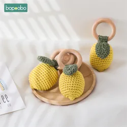Sonajero ganchillo limón, anillo de madera y mordedor para bebé