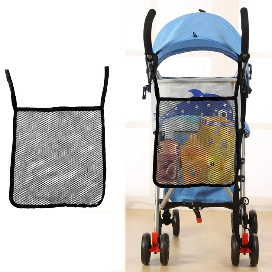 Bolsa de malla para cochecito de bebé, organizador de malla con perspectiva negra, bolsa colgante, bolsa de almacenamiento portátil para aperitivos y botellas, accesorios para cochecito