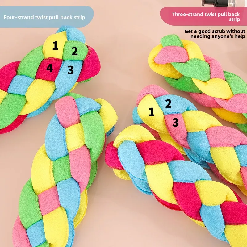Toalla exfoliante de espalda trenzada de tres hebras, tira de baño de doble cara, exfoliante de espalda de punto, toalla de baño, tira exfoliante corporal - imagen 2
