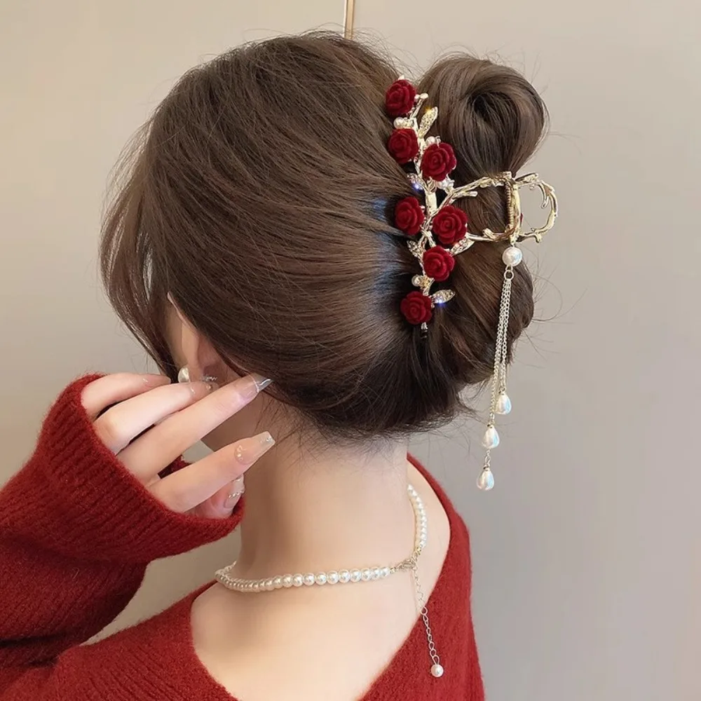 Pinzas para el cabello con borlas de mariposa rosa, pinza para el cabello de cristal brillante, Clip de tiburón para niñas, tocado elegante exquisito, accesorios para el cabello - imagen 2