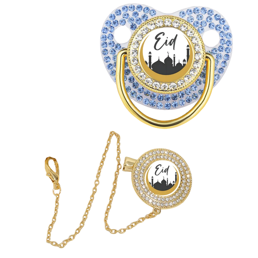 Deslumbrante chupete con estampado musulmán con clip de cadena para chupete, chupete de bebé de silicona sin bisfenol, regalo de alimentación para recién nacido - imagen 3
