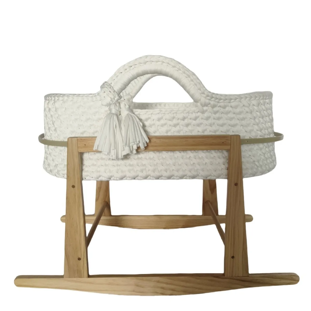 Cuna de una sola capa de ganchillo a mano, marco de mano, cuerda de algodón tejida, tira de tela para cuna, mano tejida para recién nacido - imagen 2