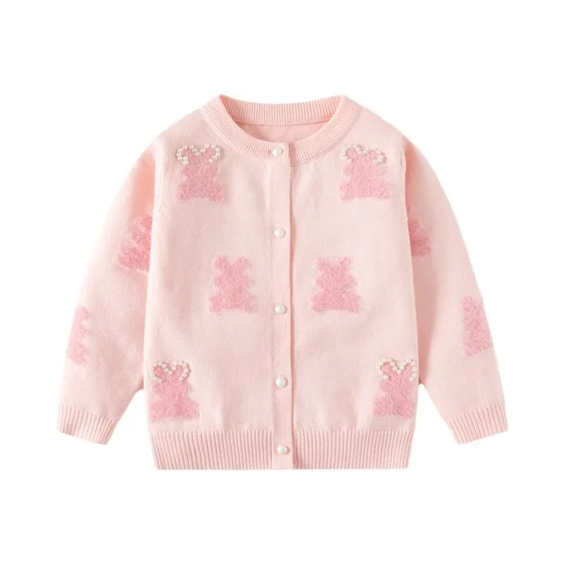 Ropa para niños, cárdigan de punto de conejo con cuentas de imitación de visón para niñas, chaqueta, suéter en el pecho para bebés, TOP para niñas - imagen 3