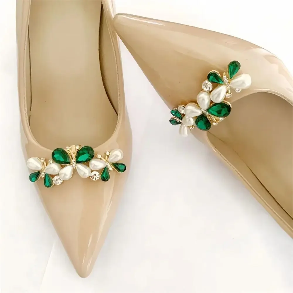 Clips de zapatos de perlas brillantes, hebilla de cristal extraíble, diamantes de imitación, decoración de zapatos de novia para mujer y mujer