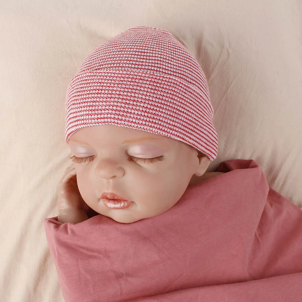 Gorro de Hospital para recién nacido de doble capa, gorros para bebé, gorro para guardería con lazo, bonito gorro infantil a rayas, gorros de turbante suaves para niñas - imagen 4