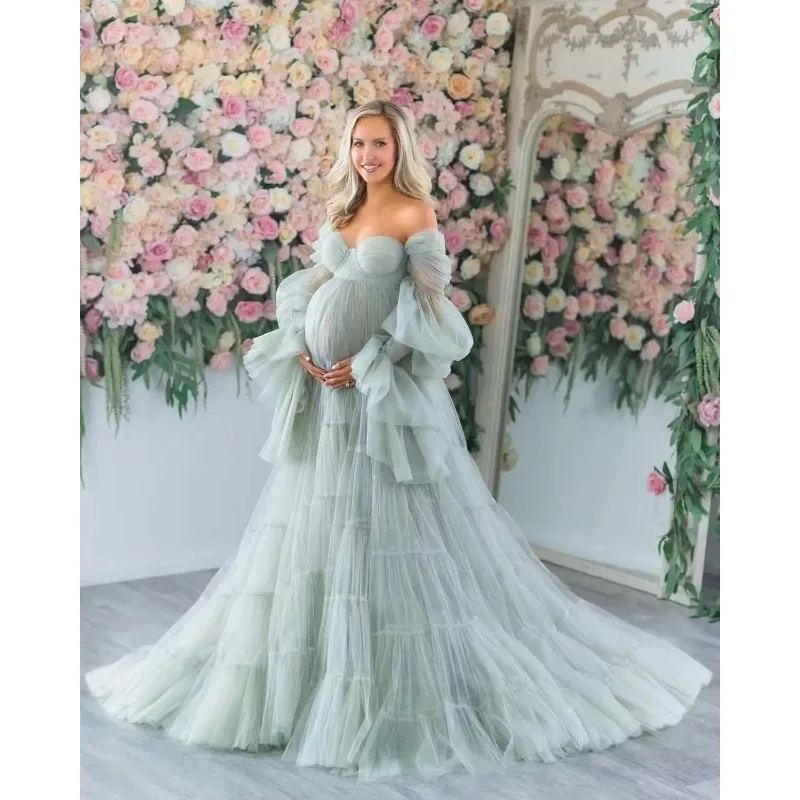 Vestido premamá largo con volantes para sesión de fotos - imagen 5