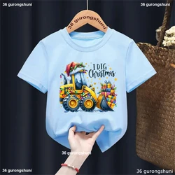 Camiseta infantil excavadora navideña en acuarela