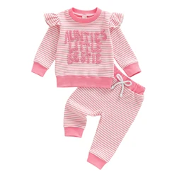 Conjunto ViSgogo manga larga para niña con cintura elástica y letras