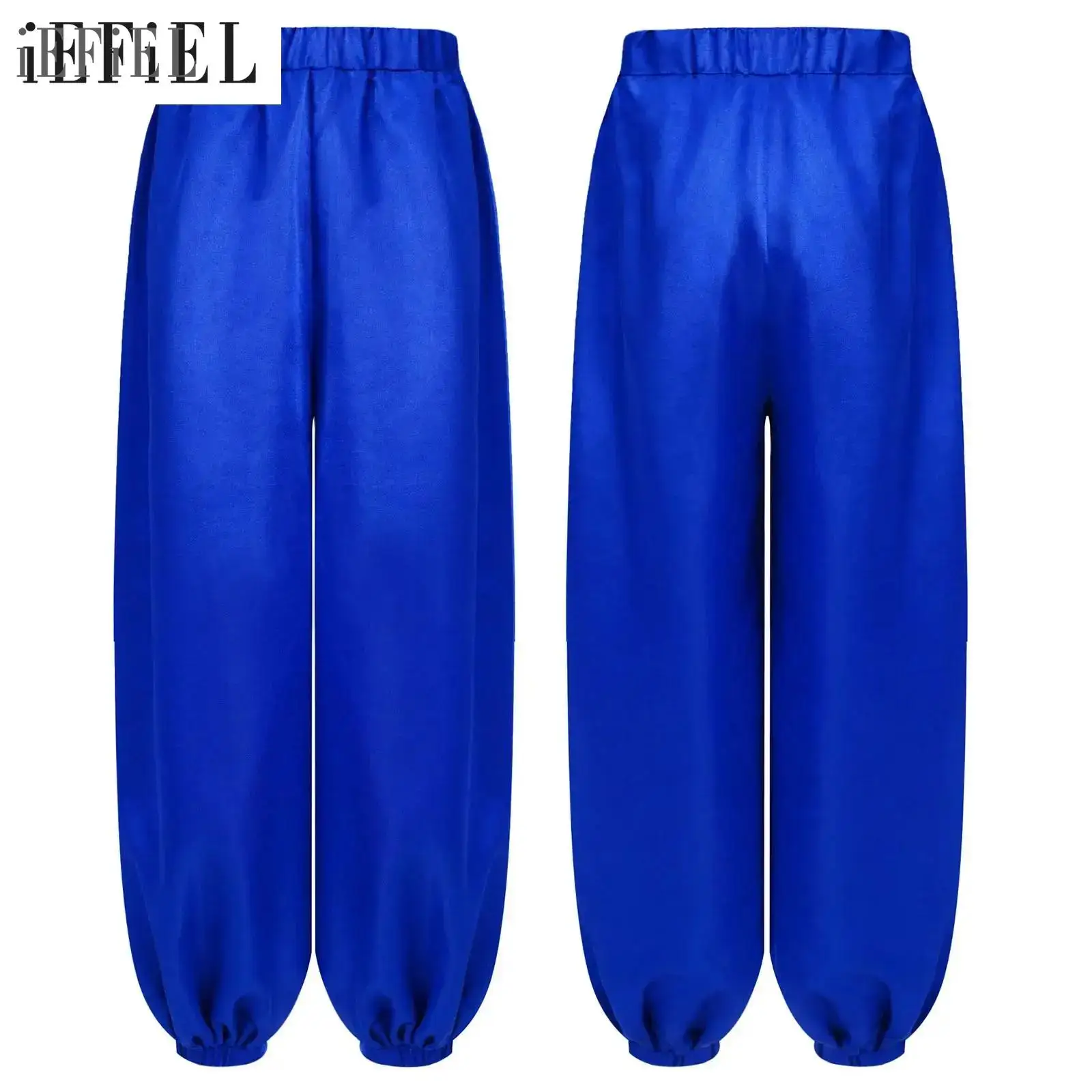 Pantalones de danza del vientre para niños y niñas, bombachos informales de satén con cintura elástica de Color sólido, disfraz de Príncipe Árabe puesta en escena