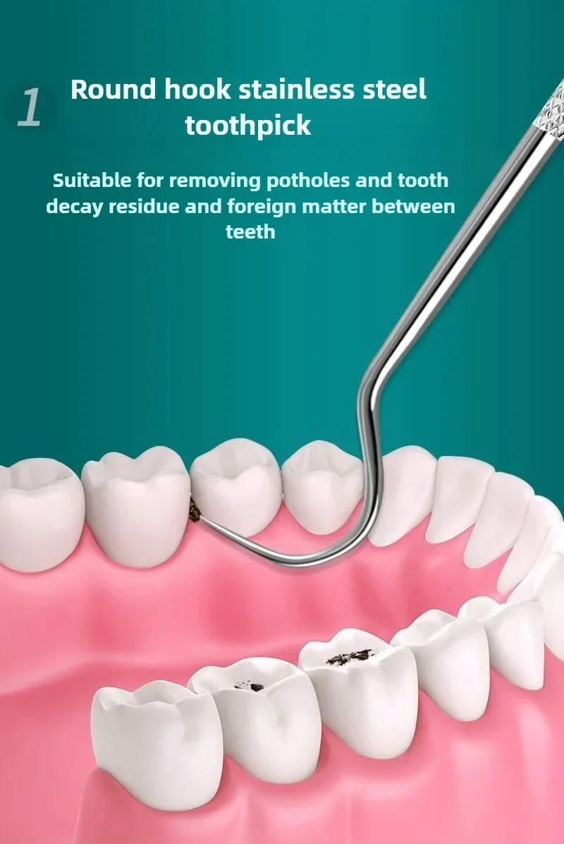 Palillos de dientes reutilizables, herramienta de eliminación de sarro, limpiador de dientes portátil para limpieza bucal, juego de palillos de dientes de acero inoxidable - imagen 5