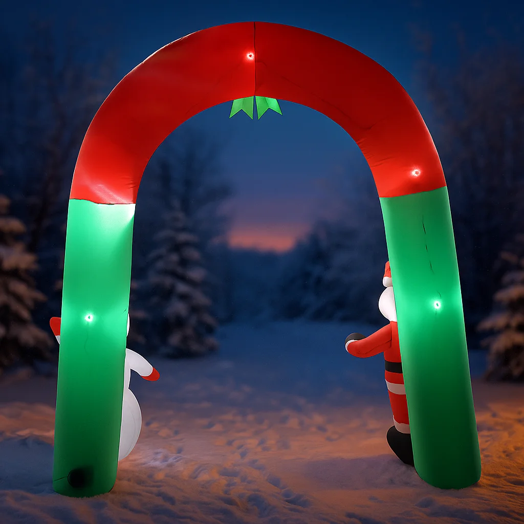 Decoración navideña al aire libre de 7,8 pies, arco de Papá Noel, muñeco de nieve, decoración inflable para patio de Navidad, adornos navideños, luces, juguete para el hogar - imagen 2