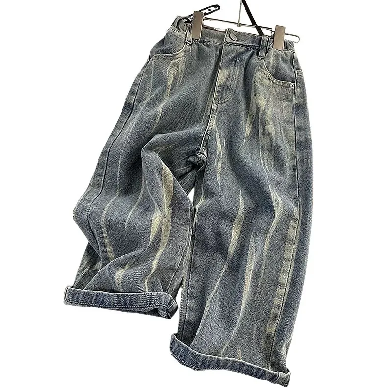 Vaqueros de pierna recta sueltos estilo callejero para niños para otoño, pantalones casuales de marca de moda, elegantes y versátiles para salir - imagen 5