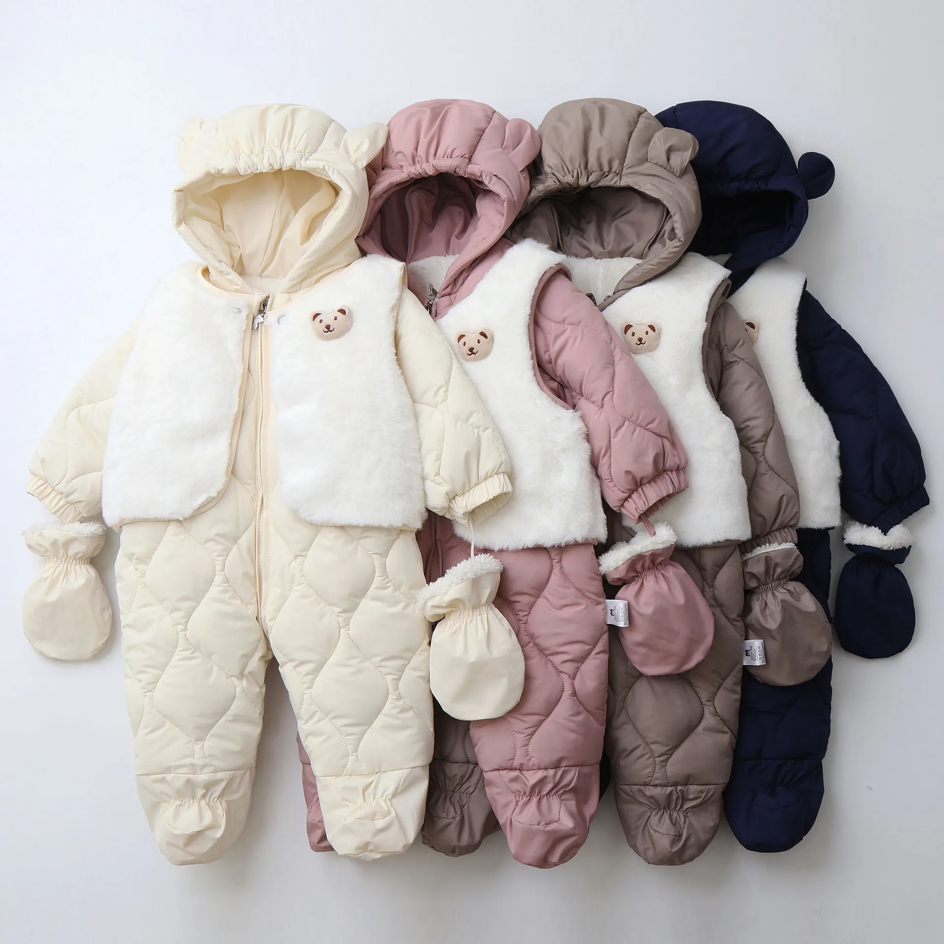 Conjunto invierno bebé pelele lana y chaleco forrado