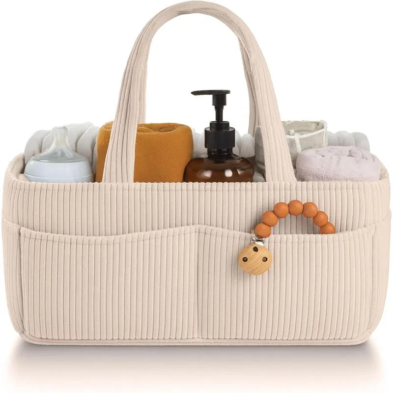 Bolso organizador de pañales de pana – Gran capacidad portátil - imagen 2