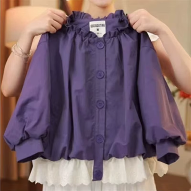 Gabardina de primavera para niña con encaje de manga larga - imagen 5